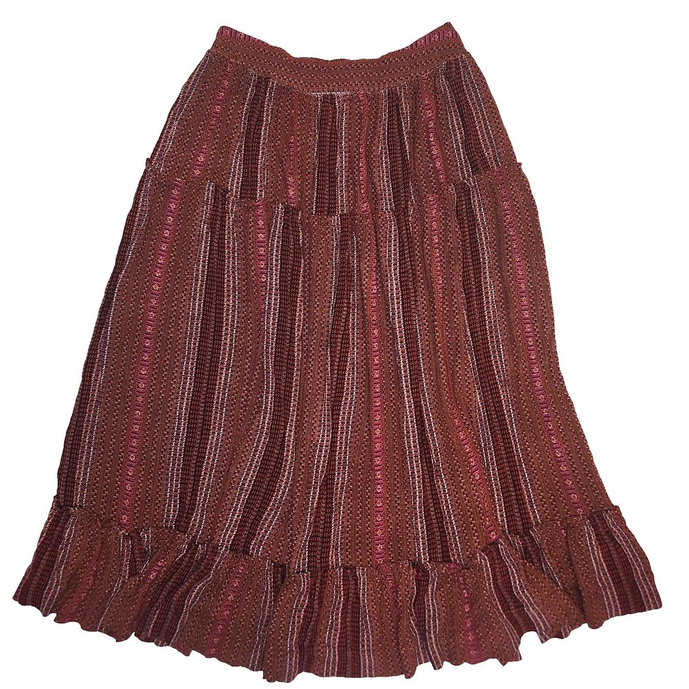 Bohme Bohemian-Style Tiered Maxi Skirt Women's Size Large Striped Pattern Maroon